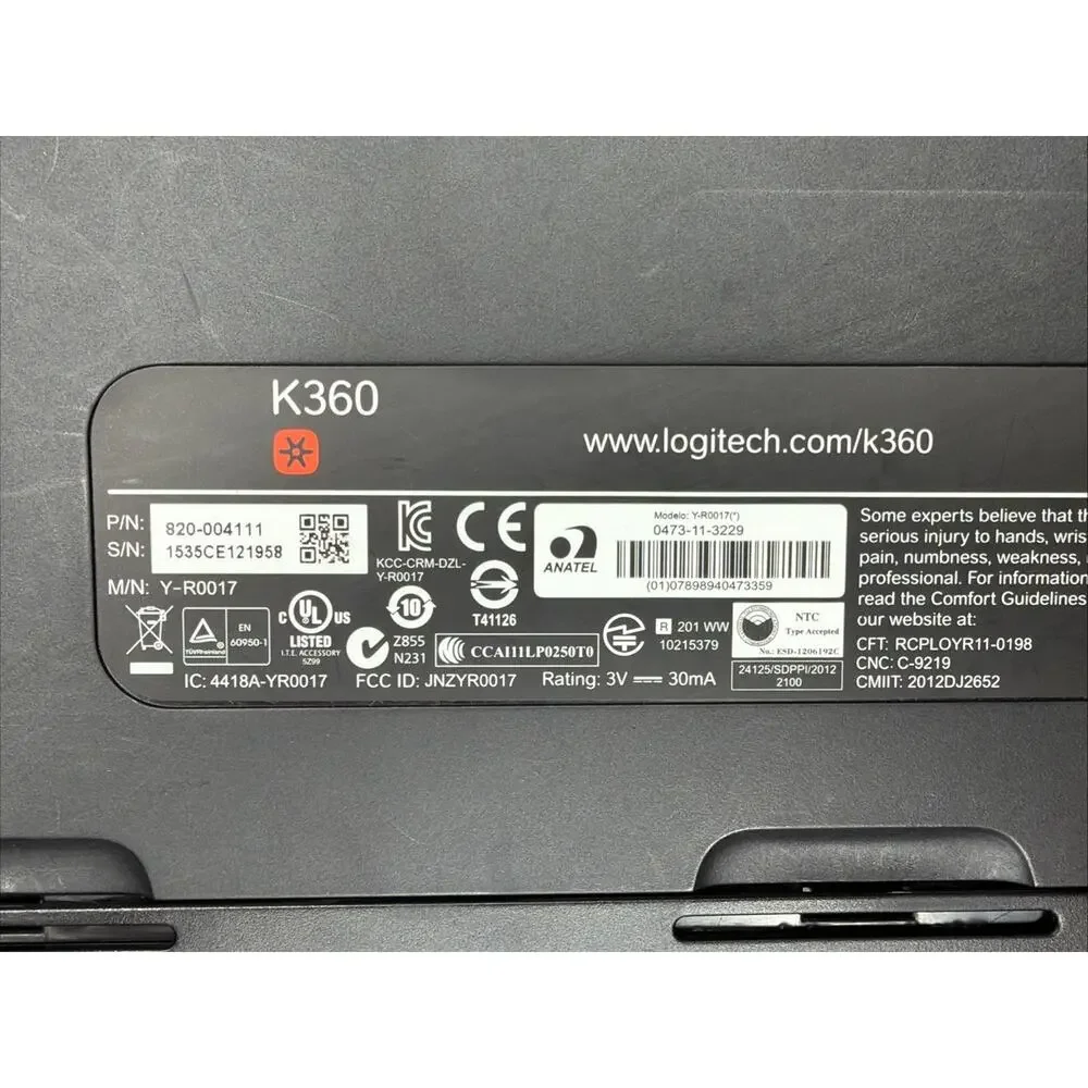 Logitech K360 Wireless USB Keyboard No Unifying Dongle Included Tested Working